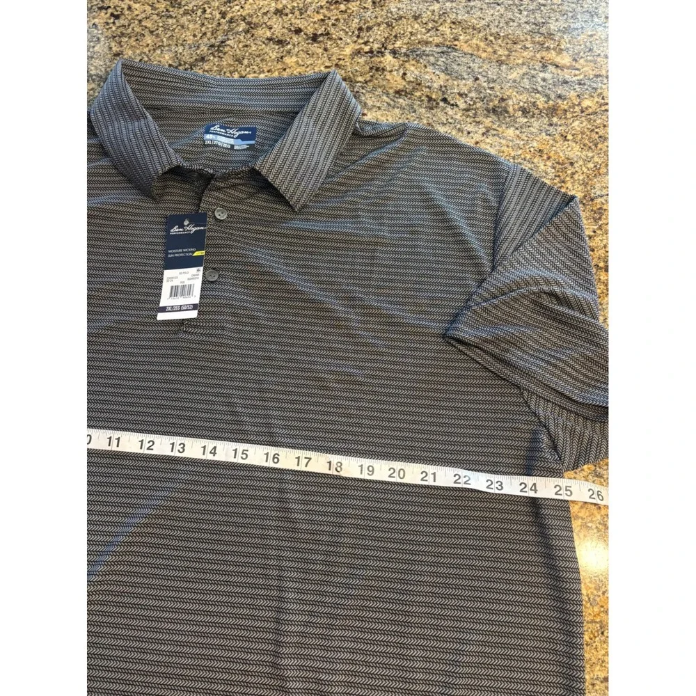 NWT Ben Hogan Performance Mens 2XL Gray Striped Moisture Wicking Golf Polo Shirt